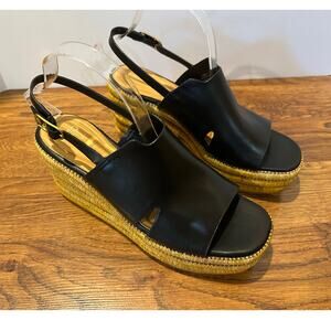 Franco Sarto Women's Tamryn Leather Platform Sandals Black Size 9.5M NWT